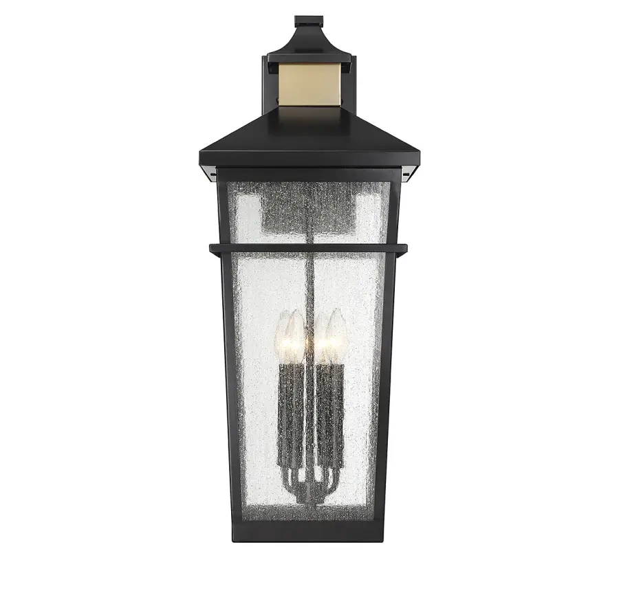 Kingsley 4-Light Outdoor Wall Lantern in Matte Black with Warm Brass Accents - Image 3