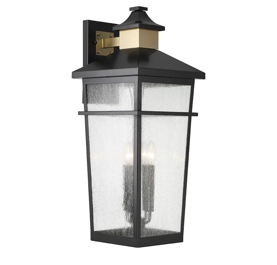 Kingsley 4-Light Outdoor Wall Lantern in Matte Black with Warm Brass Accents - Image 4