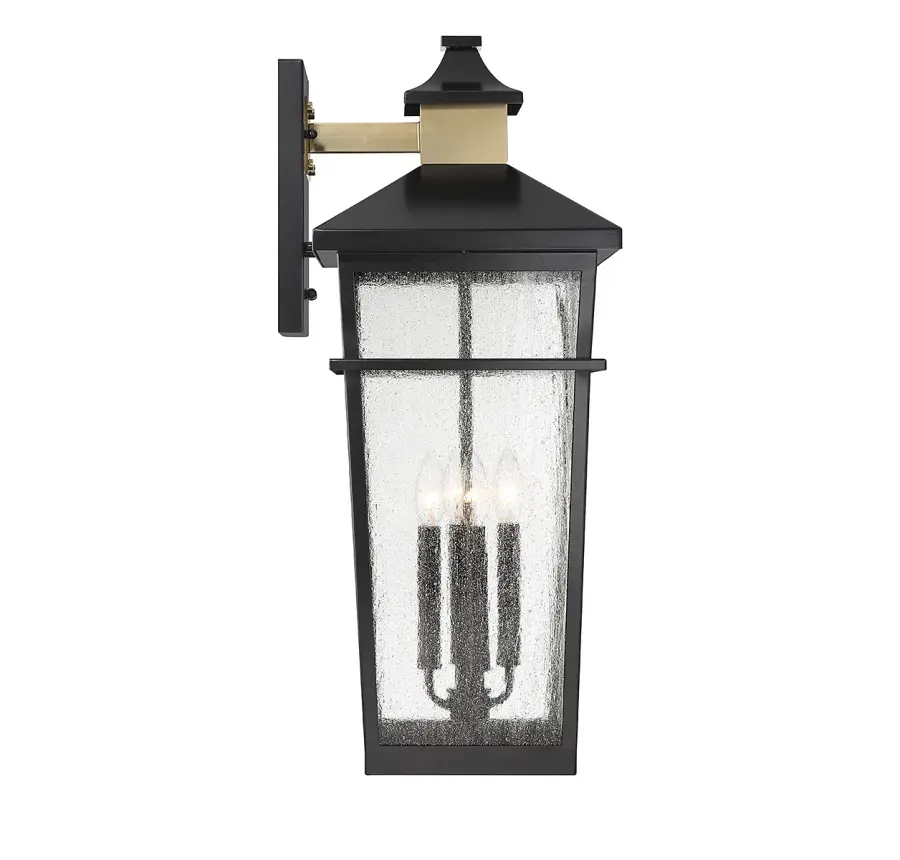 Kingsley 4-Light Outdoor Wall Lantern in Matte Black with Warm Brass Accents - Image 5
