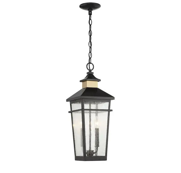 Kingsley Two Light Outdoor Hanging Lantern in Matte Black with Warm Brass - Image 1