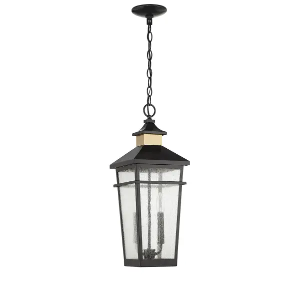 Kingsley 2-Light Outdoor Hanging Lantern in Matte Black with Warm Brass Accents - alternate view
