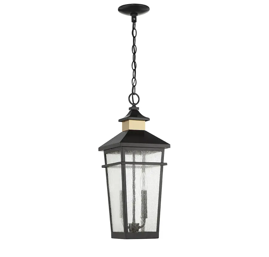 Kingsley 2-Light Outdoor Hanging Lantern in Matte Black with Warm Brass Accents - Image 2