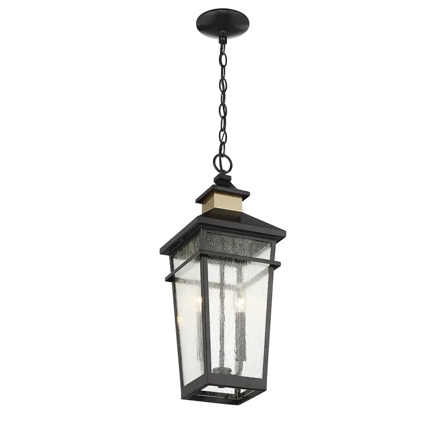 Kingsley 2-Light Outdoor Hanging Lantern in Matte Black with Warm Brass Accents - Image 3