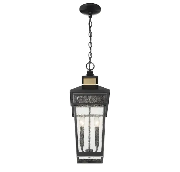 Kingsley 2-Light Outdoor Hanging Lantern in Matte Black with Warm Brass Accents - Image 5