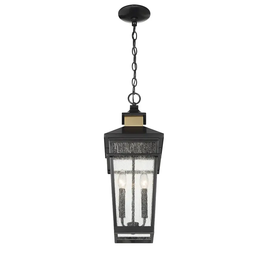 Kingsley 2-Light Outdoor Hanging Lantern in Matte Black with Warm Brass Accents - Image 5