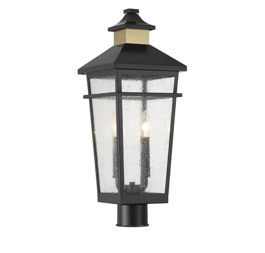 Kingsley 2-Light Outdoor Post Lantern in Matte Black with Warm Brass Accents - Image 1