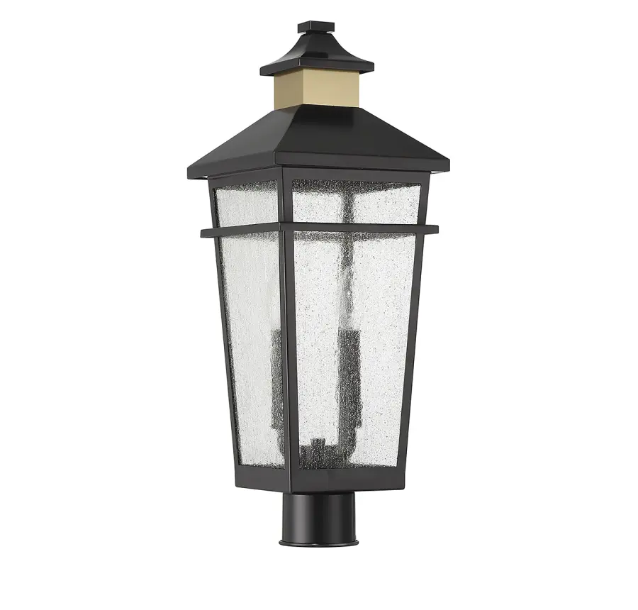 Kingsley 2-Light Outdoor Post Lantern in Matte Black with Warm Brass Accents - Image 2