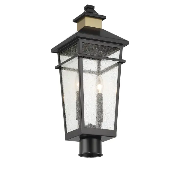 Kingsley 2-Light Outdoor Post Lantern in Matte Black with Warm Brass Accents - Image 3
