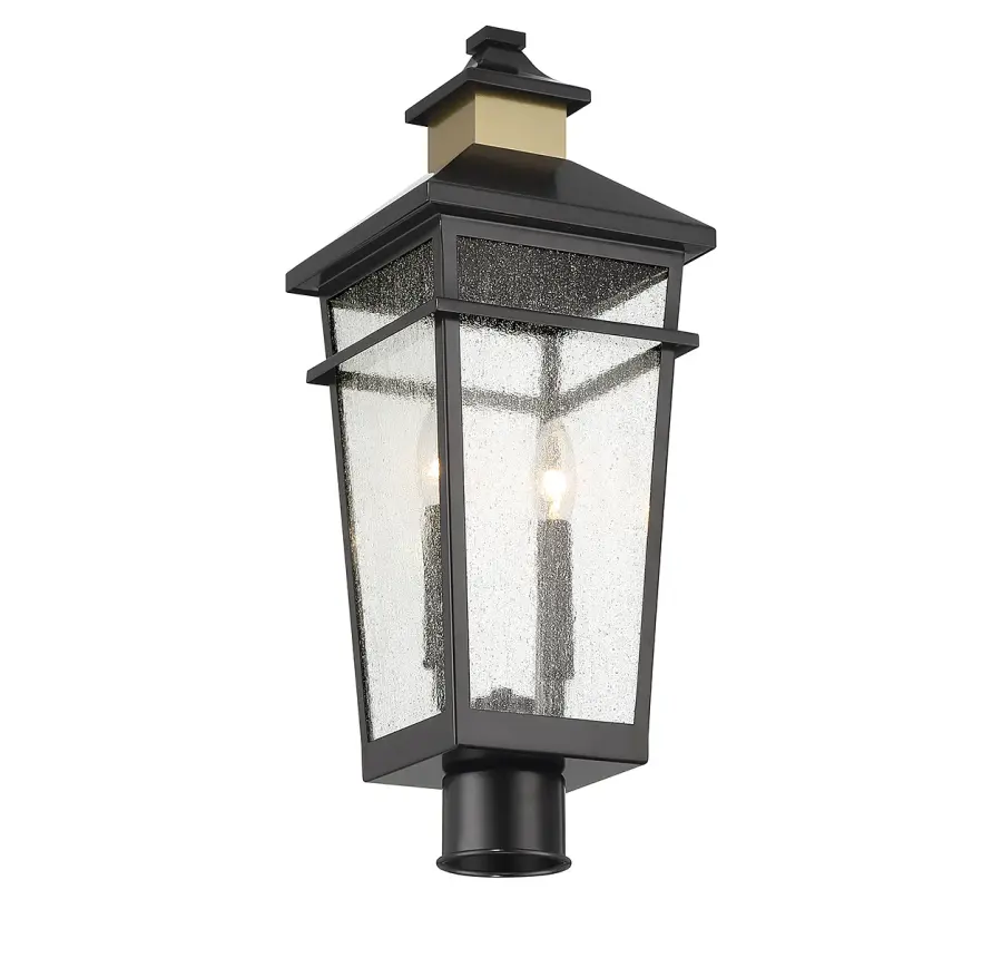 Kingsley 2-Light Outdoor Post Lantern in Matte Black with Warm Brass Accents - Image 3