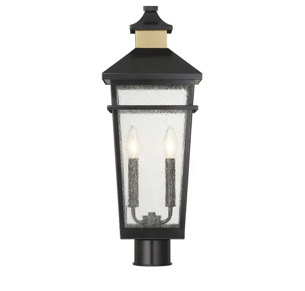 Kingsley 2-Light Outdoor Post Lantern in Matte Black with Warm Brass Accents - Image 4