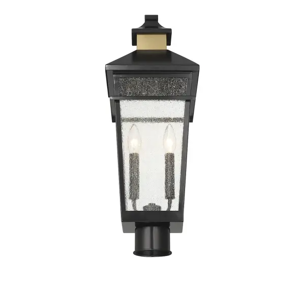 Kingsley 2-Light Outdoor Post Lantern in Matte Black with Warm Brass Accents - Image 5