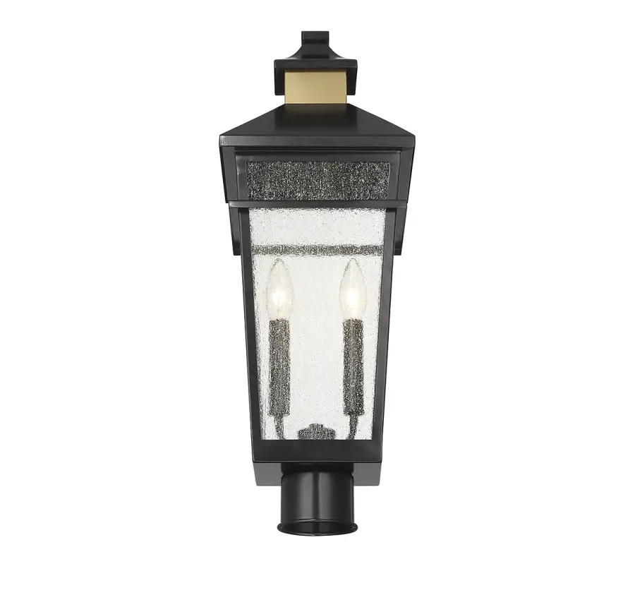 Kingsley 2-Light Outdoor Post Lantern in Matte Black with Warm Brass Accents - Image 5