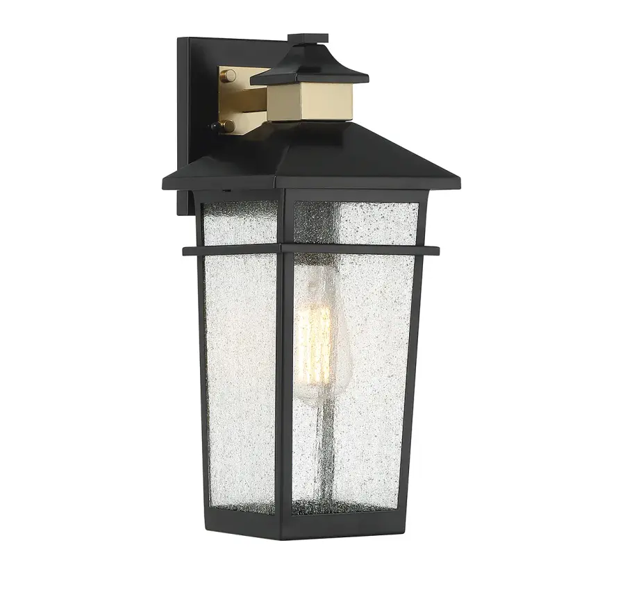Kingsley 1-Light Outdoor Wall Lantern in Matte Black with Warm Brass Accents - Image 1