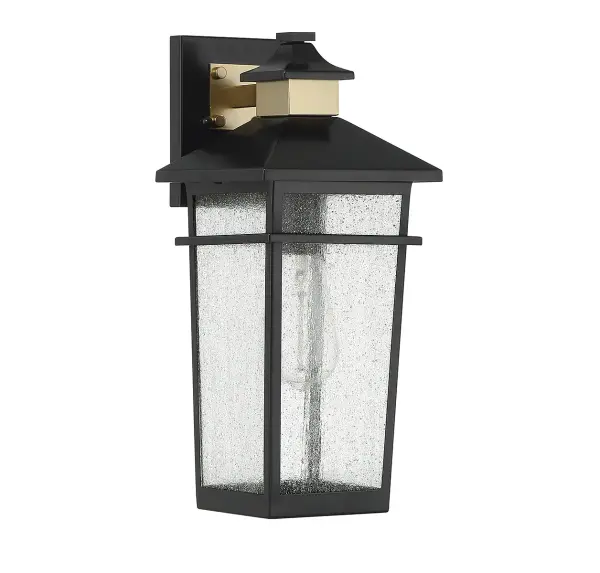 Kingsley 1-Light Outdoor Wall Lantern in Matte Black with Warm Brass Accents - alternate view