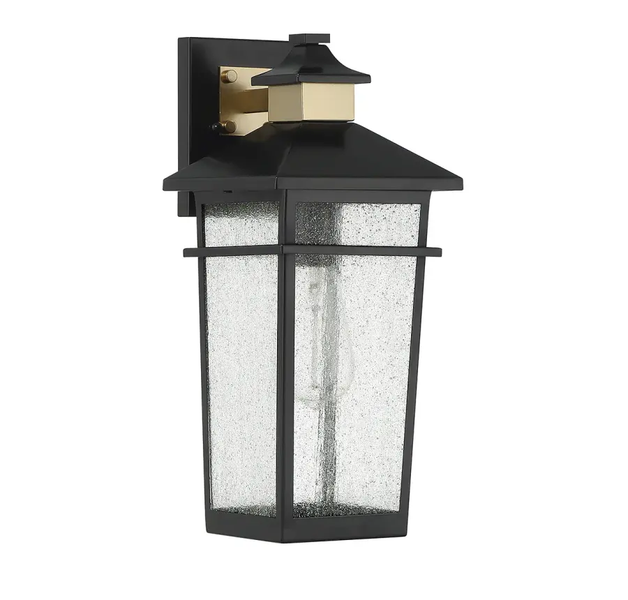 Kingsley 1-Light Outdoor Wall Lantern in Matte Black with Warm Brass Accents - Image 2