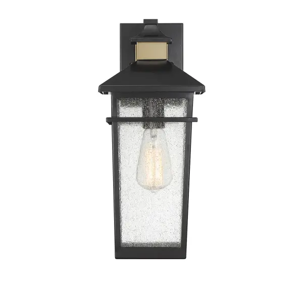 Kingsley 1-Light Outdoor Wall Lantern in Matte Black with Warm Brass Accents - Image 3