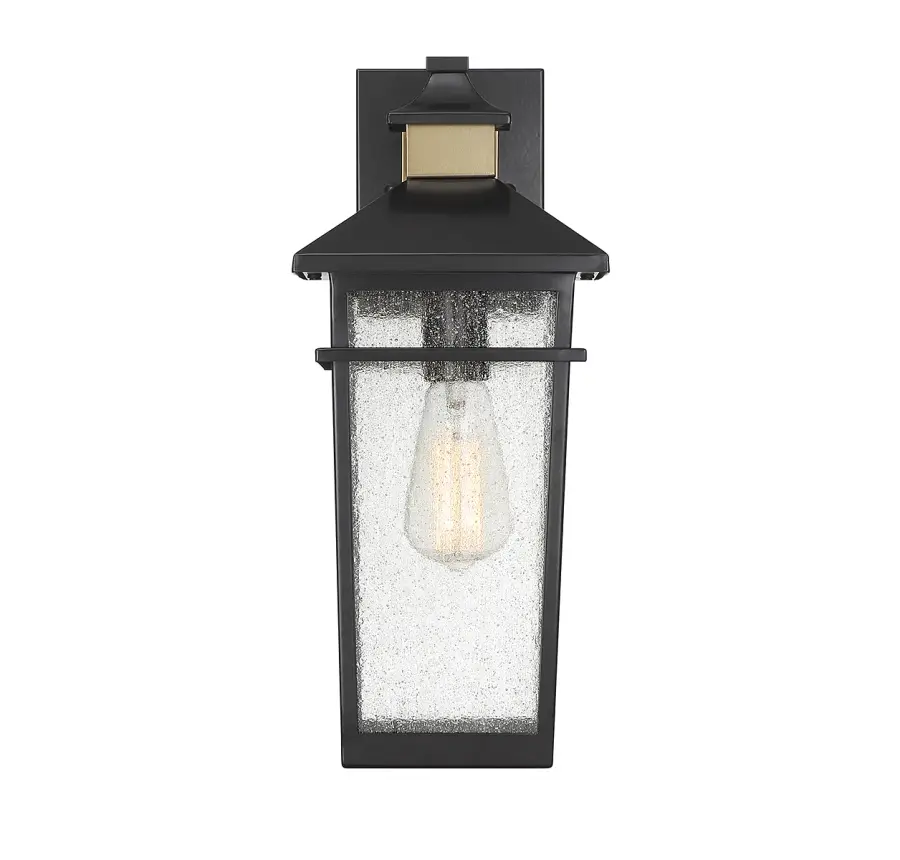 Kingsley 1-Light Outdoor Wall Lantern in Matte Black with Warm Brass Accents - Image 3