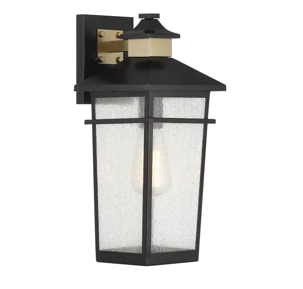 Kingsley 1-Light Outdoor Wall Lantern in Matte Black with Warm Brass Accents - Image 4