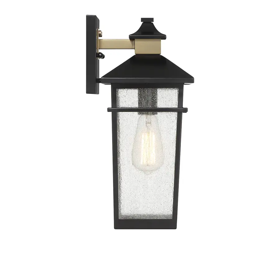 Kingsley 1-Light Outdoor Wall Lantern in Matte Black with Warm Brass Accents - Image 5