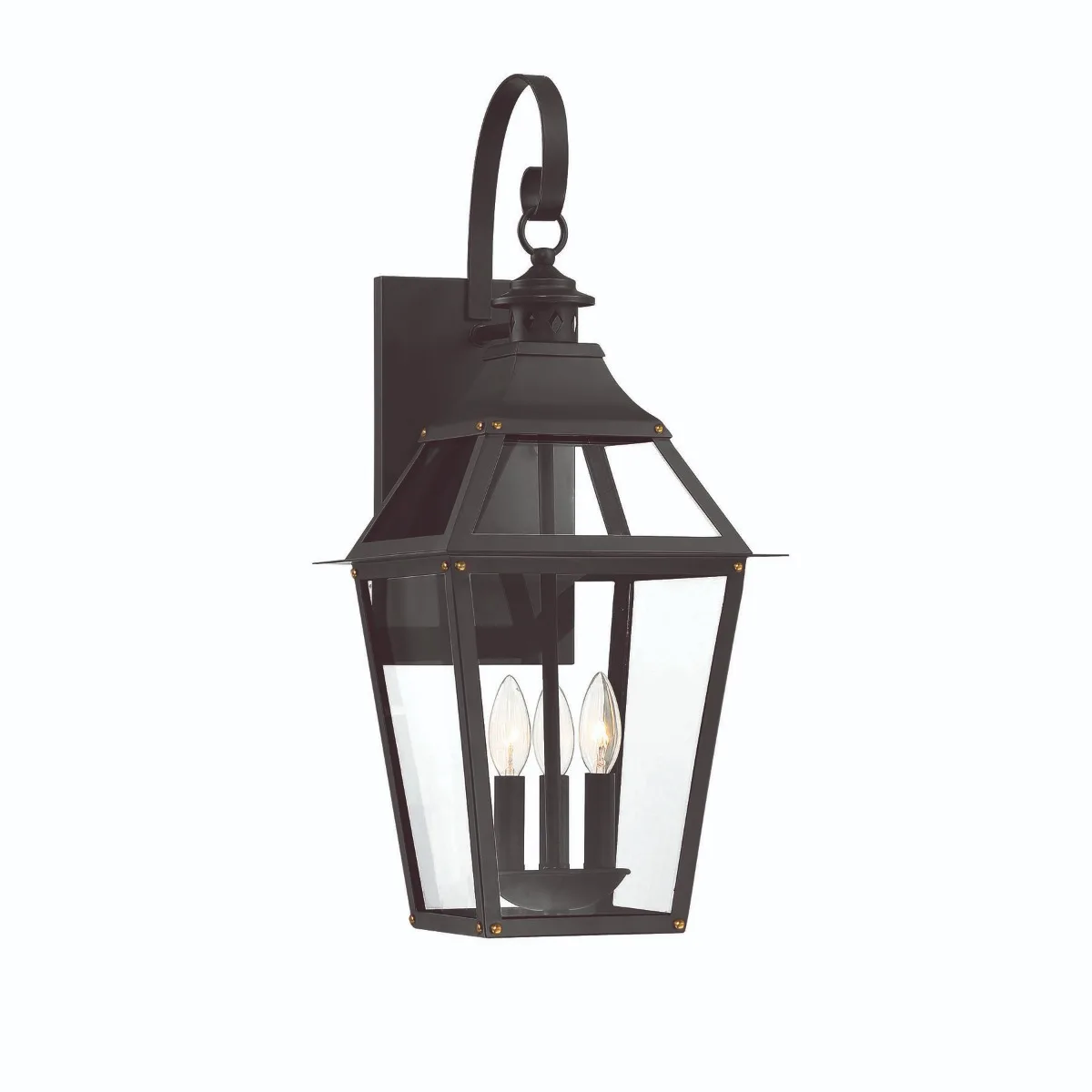 Jackson Three Light Outdoor Wall Sconce in Black with Gold Highlights