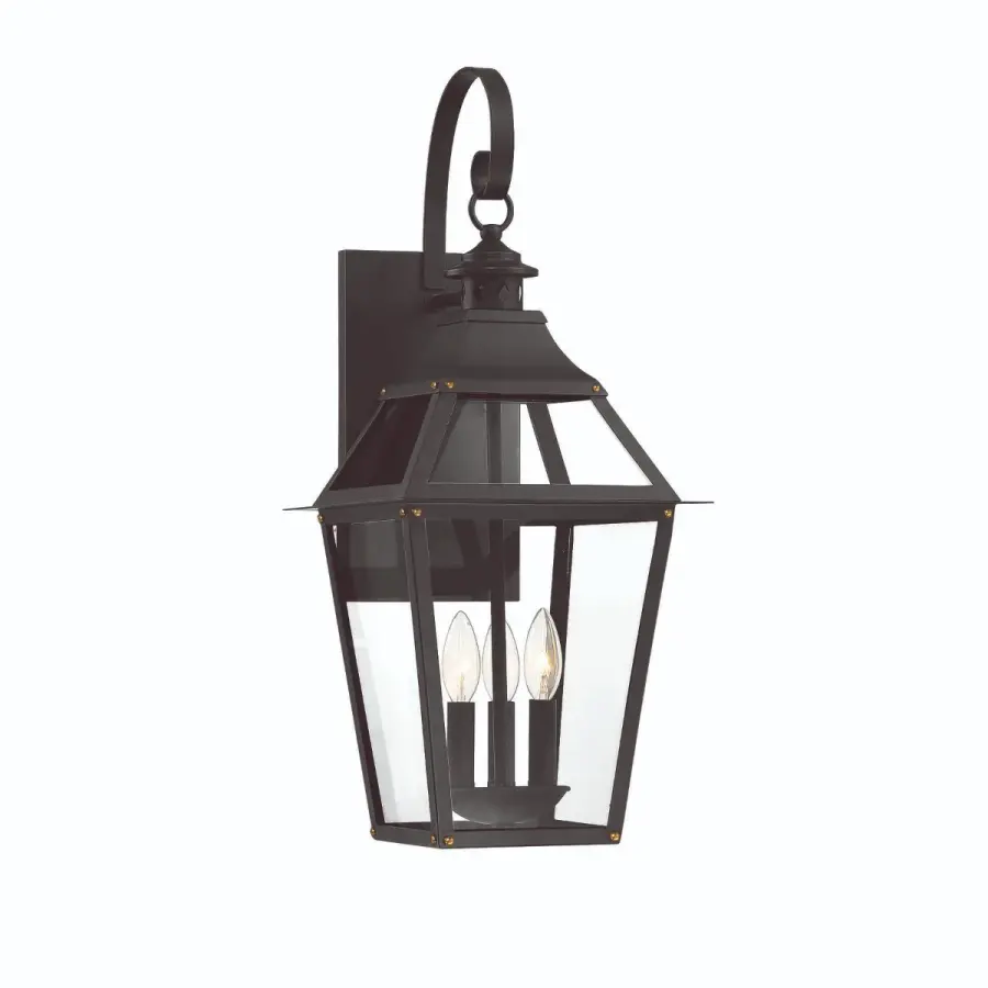 Jackson 3-Light Outdoor Wall Lantern in Matte Black with Gold Highlights - Image 1