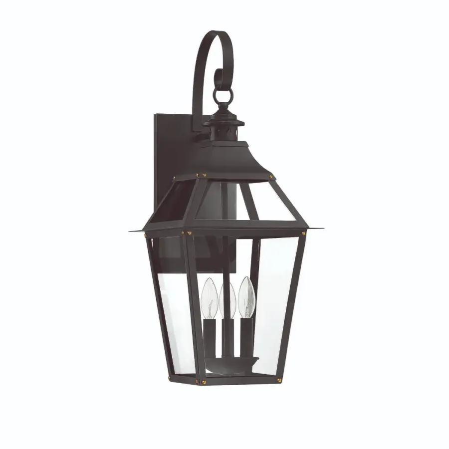 Jackson 3-Light Outdoor Wall Lantern in Matte Black with Gold Highlights - Image 2