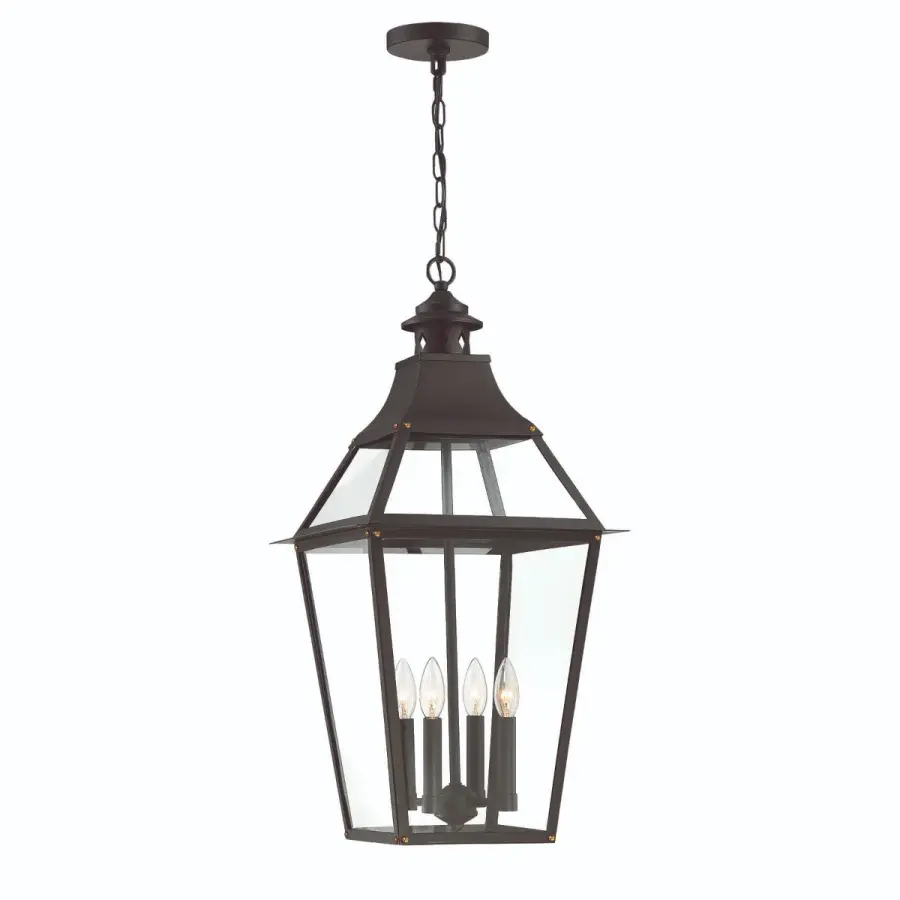 Jackson 4-Light Outdoor Chandelier in Black with Gold Highlights - Image 1