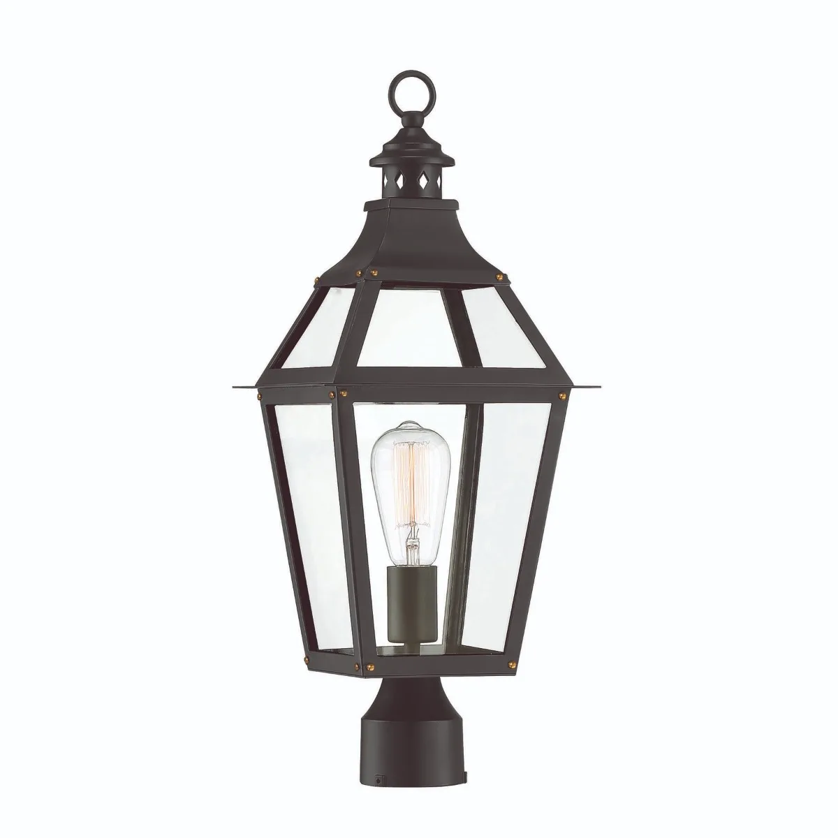Jackson One Light Outdoor Post Lantern in Black with Gold Highlights