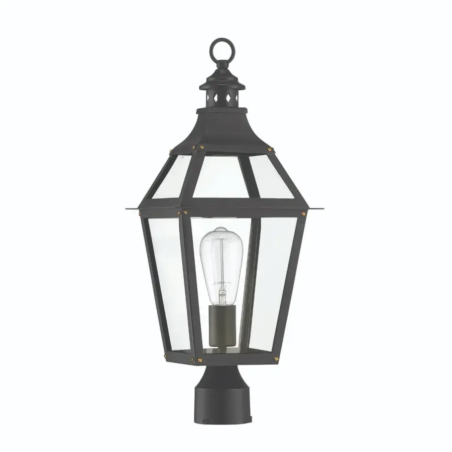 Jackson 1-Light Outdoor Post Lantern in Matte Black with Gold Highlights - Image 2