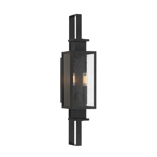 The Ascott delivers striking modern style with its tall, slender profile and angular frame. Clear seeded glass adds texture while the matte black finish provides timeless sophistication for outdoor spaces.