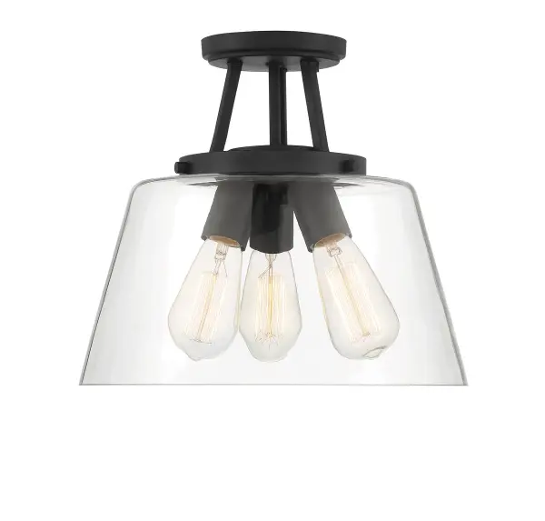 The Calhoun semi-flush mount delivers understated elegance with its matte black finish and clear glass shades. Its compact 13-inch profile and simple geometry make it adaptable across multiple room types and design styles.