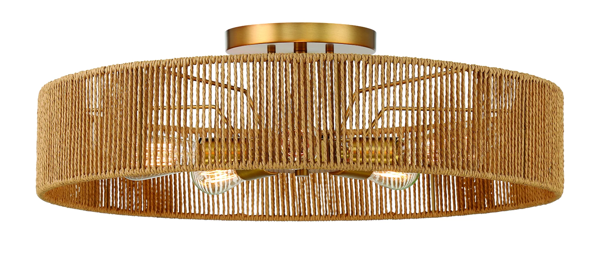 Ashe Five Light Semi Flush Mount in Warm Brass/Rope