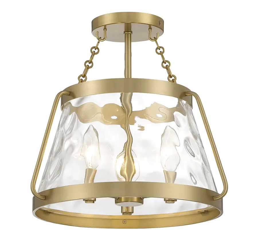 Crawford Three Light Semi-Flush Mount in Warm Brass - Image 3