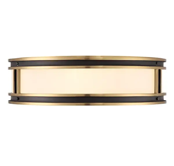 The Alberti flush mount combines traditional elegance with contemporary finishes. Its matte black body with warm brass accents and white alabaster glass creates a sophisticated look that works across multiple design styles.