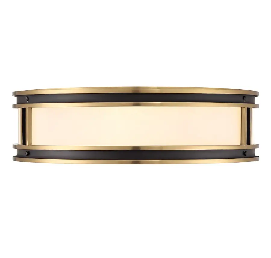 Alberti Four Light Flush Mount in Matte Black with Warm Brass - Image 1
