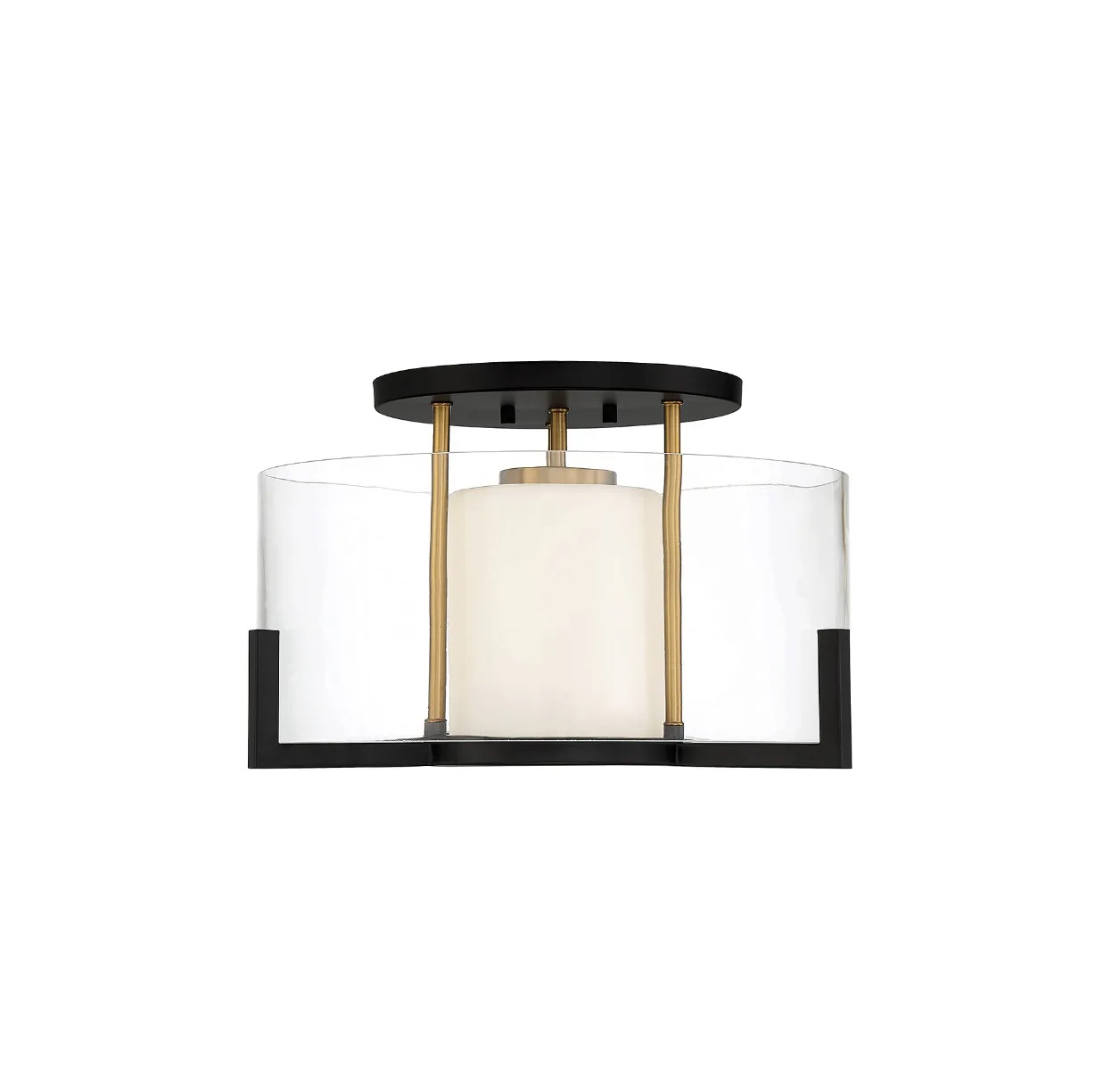 Eaton One Light Semi-Flush Mount in Matte Black with Warm Brass