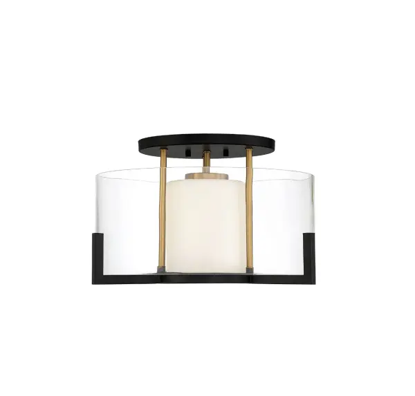 Eaton 1-Light Ceiling Light in Matte Black with Warm Brass Accents - Image 1