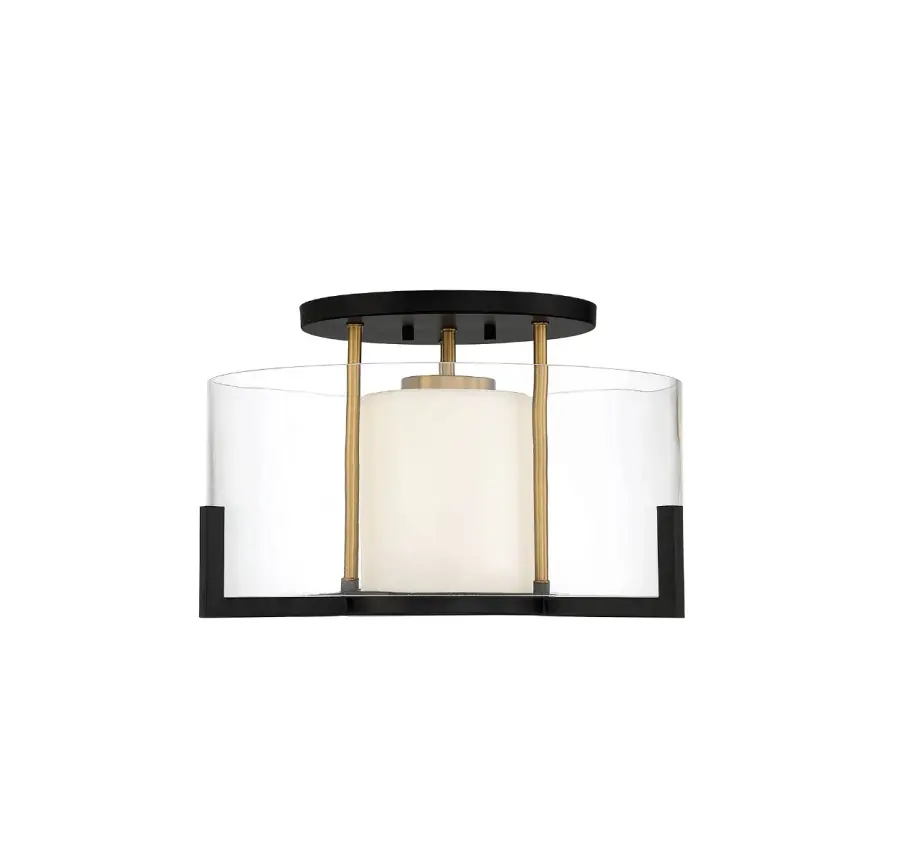 Eaton 1-Light Ceiling Light in Matte Black with Warm Brass Accents - Image 1