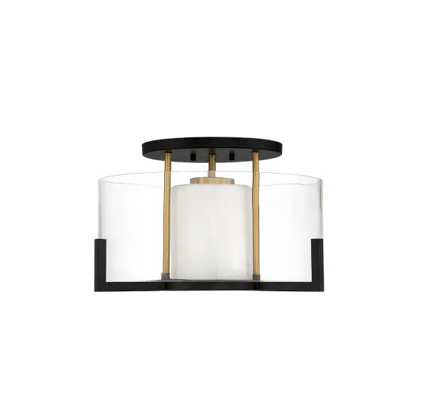 Eaton 1-Light Ceiling Light in Matte Black with Warm Brass Accents - Image 2
