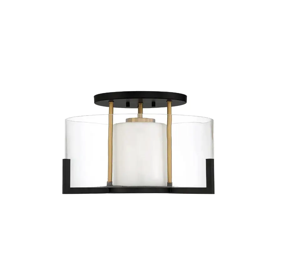 Eaton 1-Light Ceiling Light in Matte Black with Warm Brass Accents - Image 2
