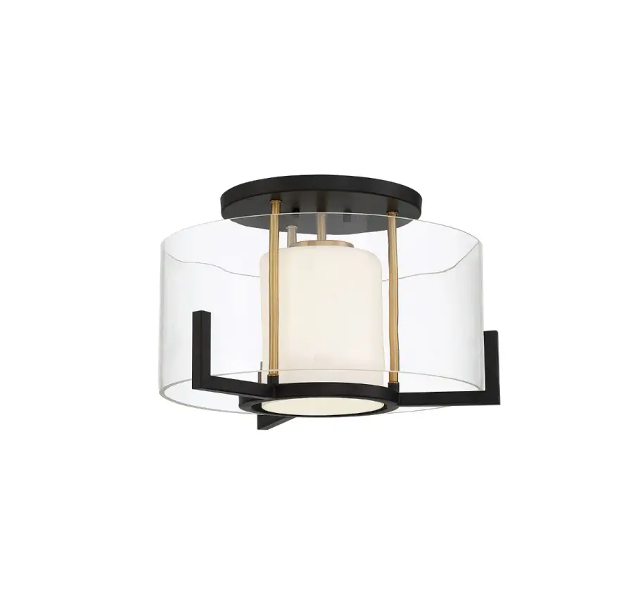 Eaton 1-Light Ceiling Light in Matte Black with Warm Brass Accents - Image 5