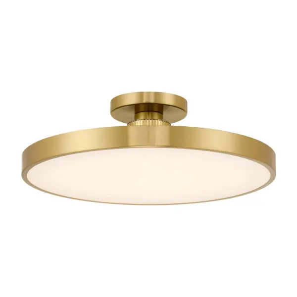 The Thayer delivers exceptional brightness with 5000 lumens of warm LED light in a slim, modern profile. Its warm brass finish and etched glass shade create comfortable illumination perfect for contemporary spaces.