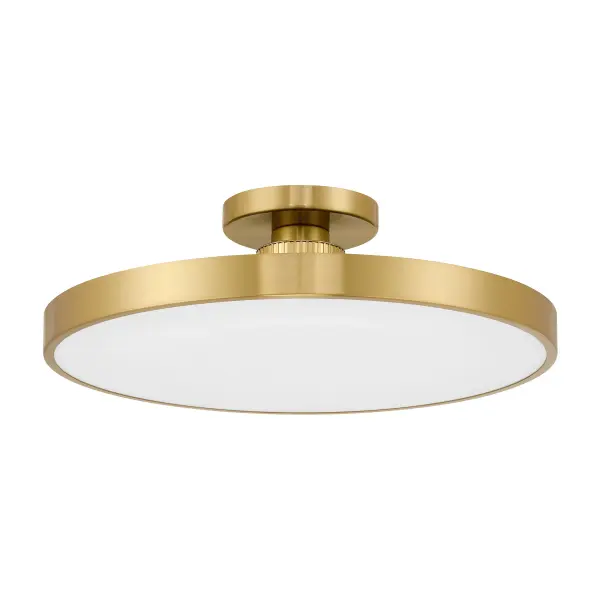The Thayer delivers exceptional brightness with 5000 lumens of warm LED light in a slim, modern profile. Its warm brass finish and etched glass shade create comfortable illumination perfect for contemporary spaces. - alternate view