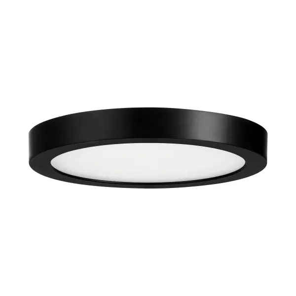 This ultra-slim 7-inch flush mount delivers impressive 1200 lumens from an integrated LED in a sleek black finish. Wet-rated for versatility, it's ideal for bathrooms, closets, and hallways where space is limited but bright, energy-efficient light is essential. - alternate view