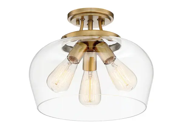 Octave Three Light Semi-Flush Mount in Warm Brass - Image 4