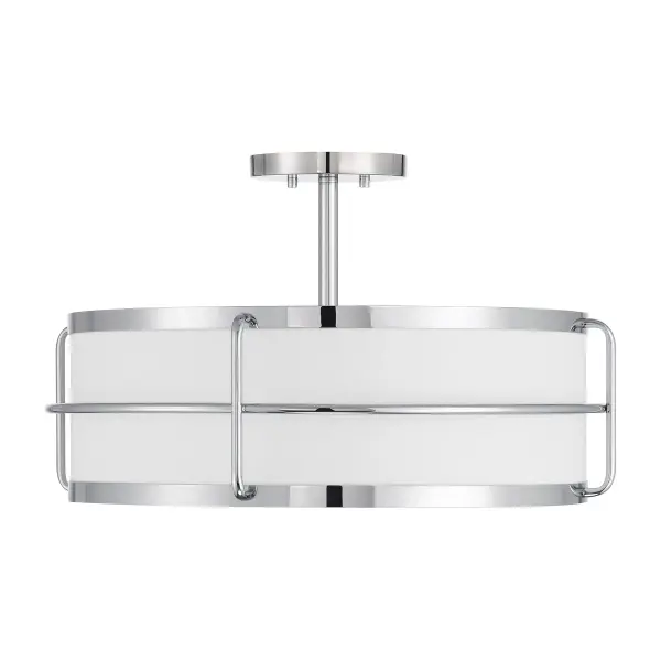 The Chauncey combines utilitarian cage detailing with soft fabric elegance. Its 22-inch width and polished chrome finish make it a versatile statement piece for transitional and contemporary spaces. - alternate view