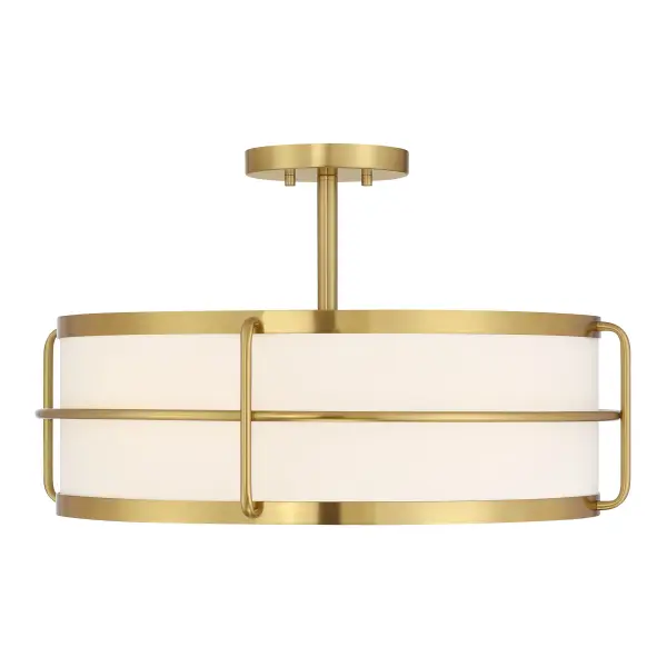 The Chauncey combines utilitarian cage styling with elegant warm brass and a white fabric shade. At 22 inches wide, it provides substantial illumination for medium to large spaces while maintaining a low 12.25-inch profile.