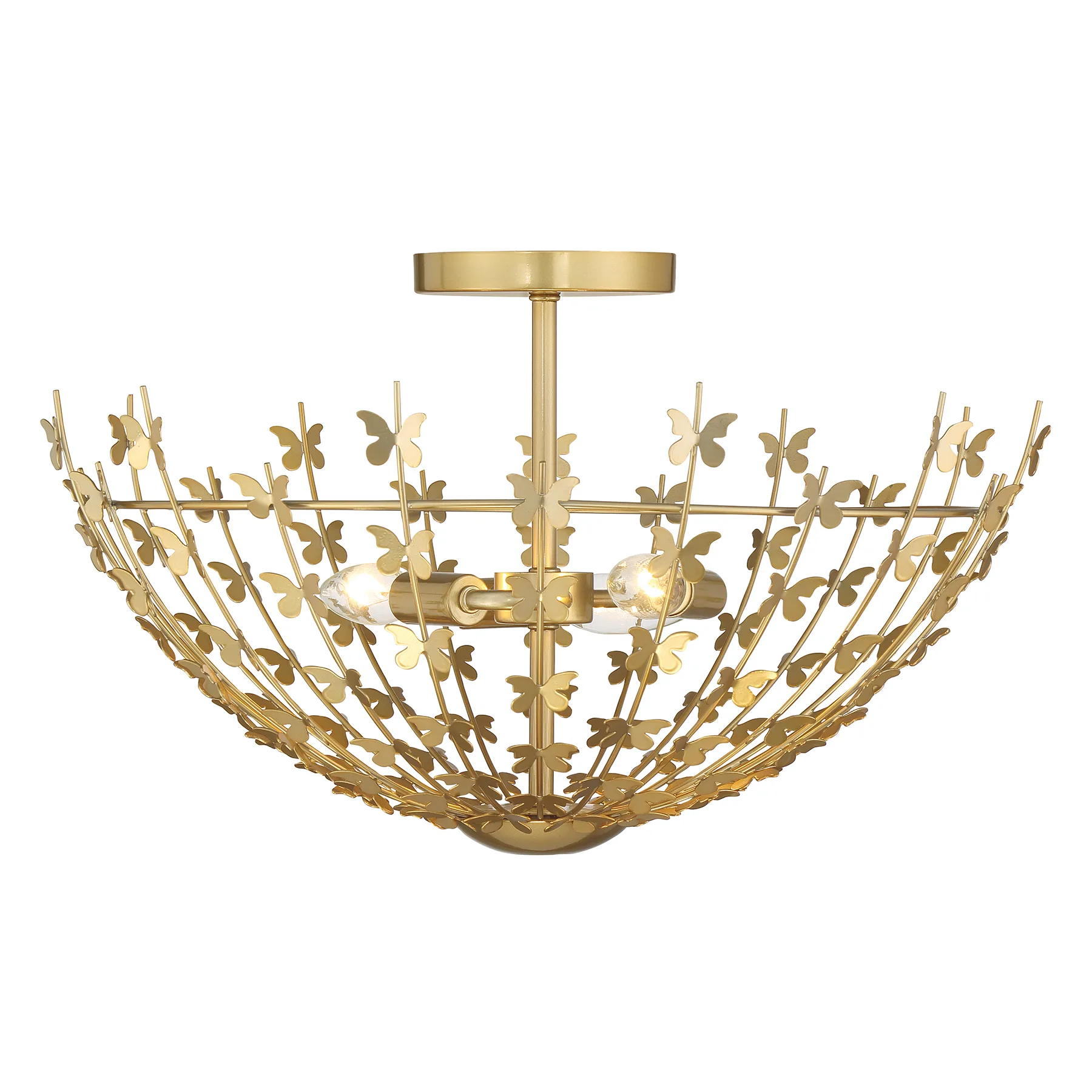 Birch Three Light Semi-Flush Mount in Burnished Brass