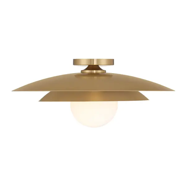 The Sherrer semi-flush mount delivers authentic midcentury modern style with its signature louvered shade and warm brass finish. The white opal globe provides soft, diffused light while the louvers direct illumination precisely where needed.