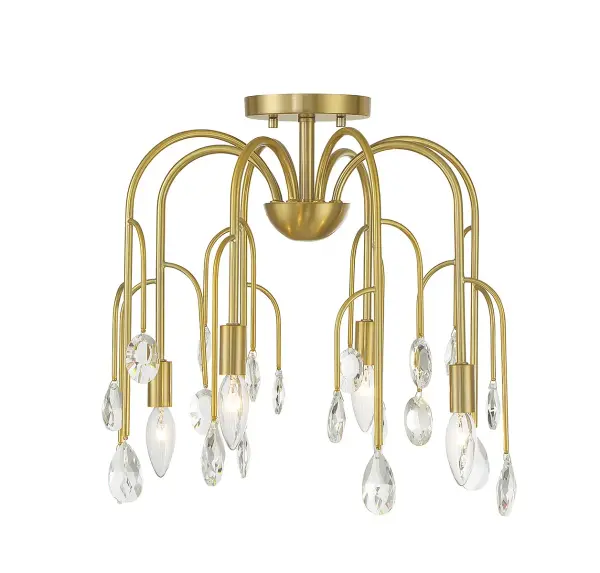 The Anholt brings vintage Hollywood glamour with its curved branching arms and cascading faceted crystal drops. The Noble Brass finish adds warmth while the convertible design offers installation flexibility.